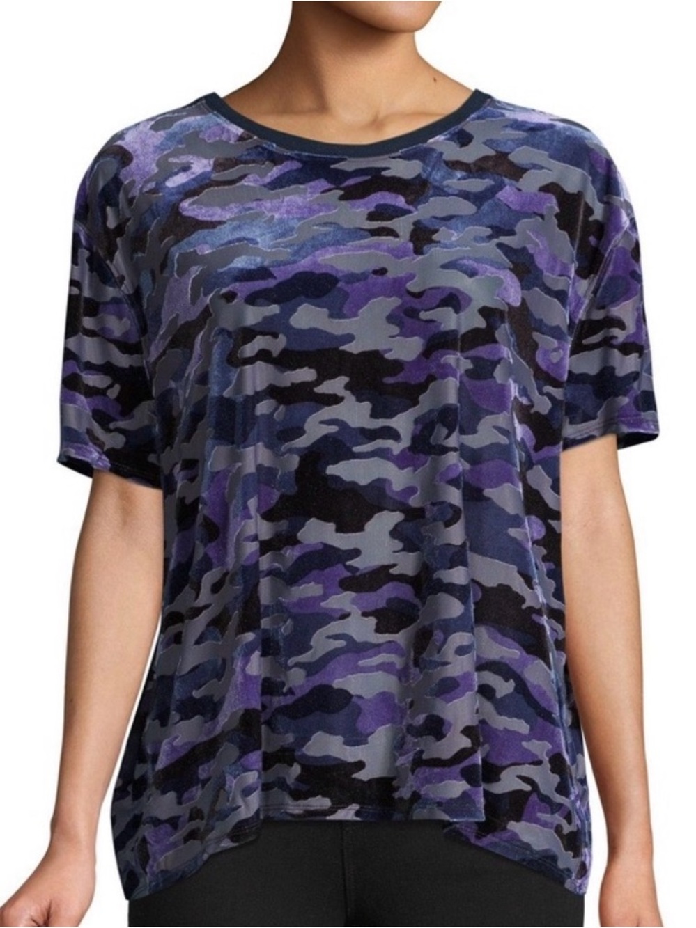 #824 WE THE FREE Teddy Purple & Blue Velvet Burnout Camo Short Sleeve Tee